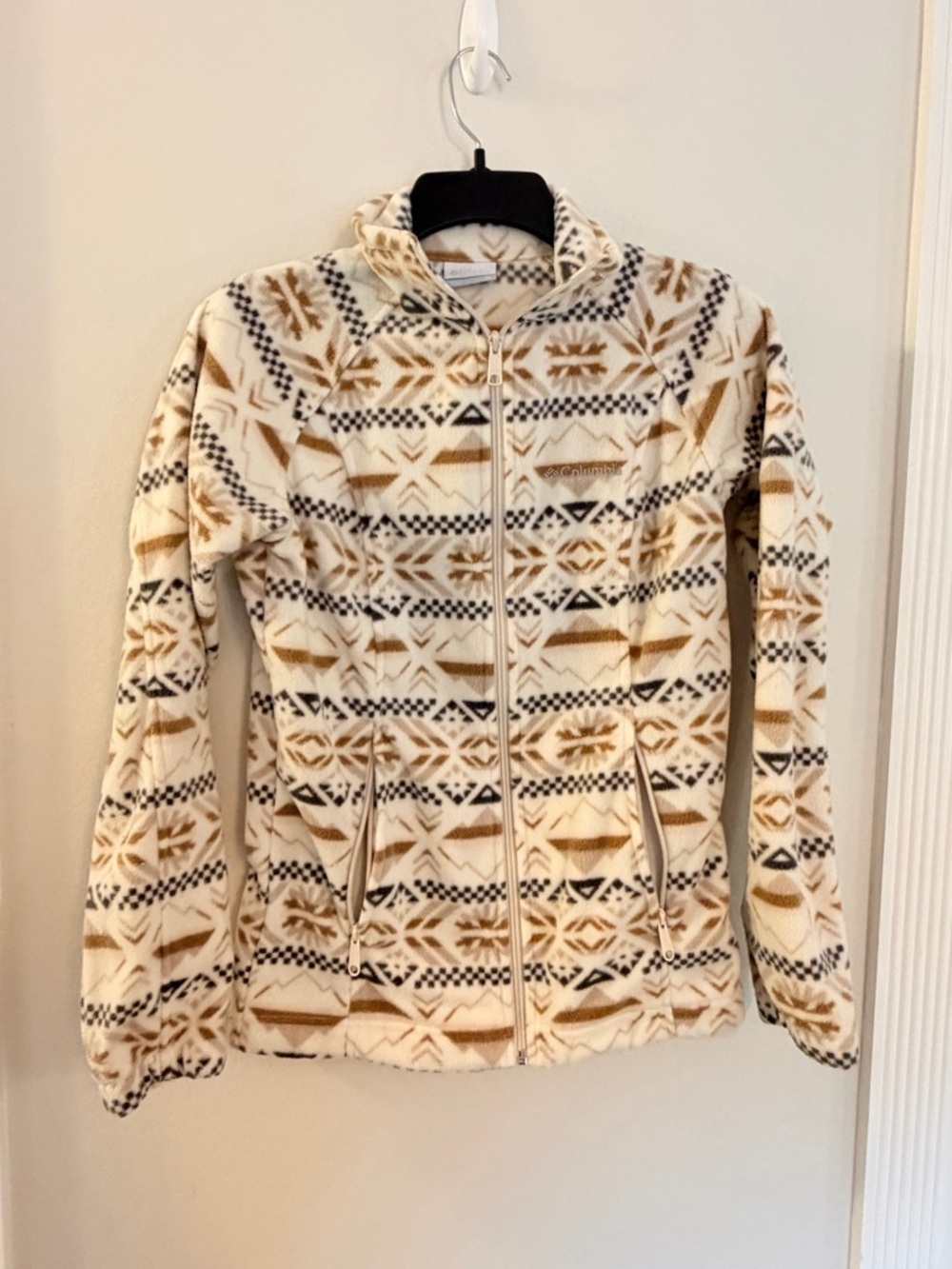 Columbia Fleece Jacket XS Cream Brown Aztec Print Full Zip